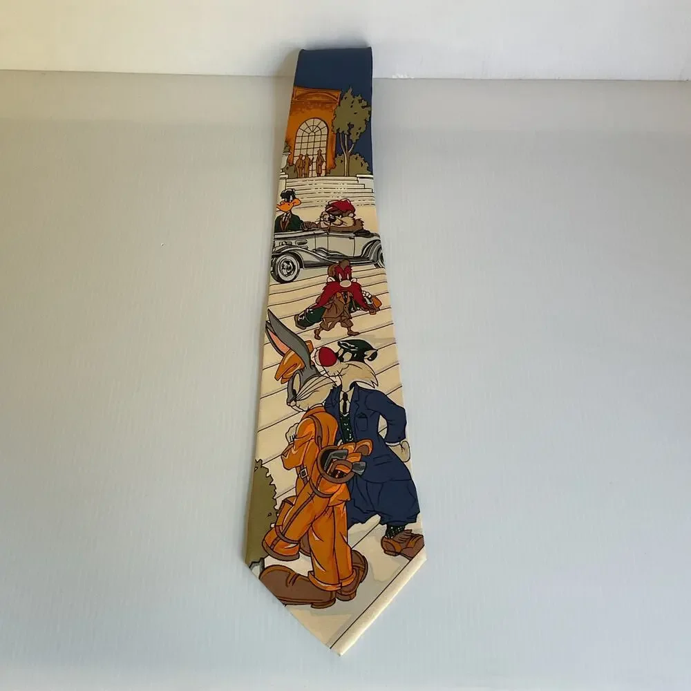 Vintage Warner Bros Looney Tunes Bugs Bunny Sylvester Silk Neck Tie 100% Silk